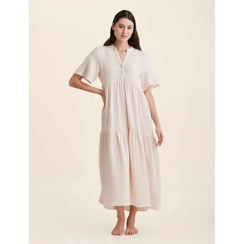 Papinelle Pink Ashley Textured Cotton Maxi Nightdress Women's Size Small